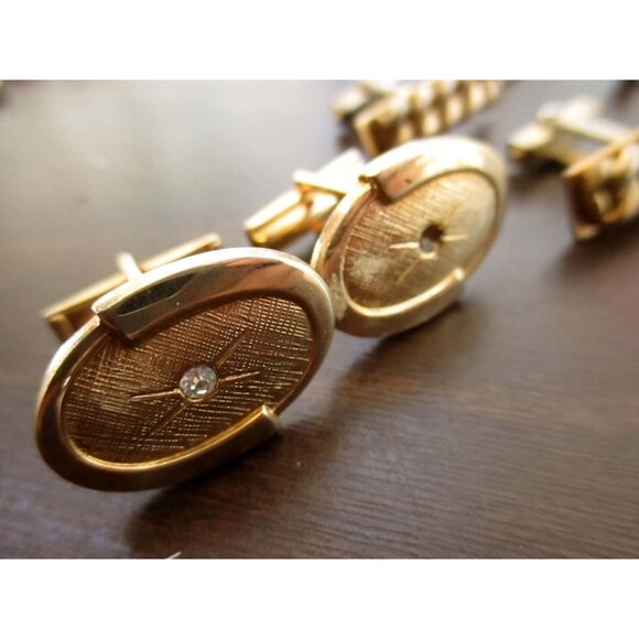 Set Of 3 Vtg Mens Metal Cufflinks With Oval Rectangular Braided Chain Designs - Picture 2 of 5